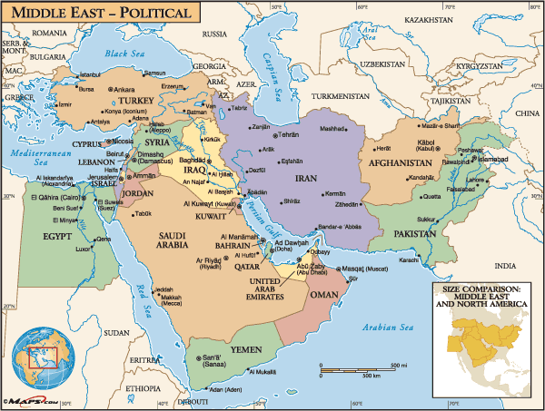 middle east political map with capitals